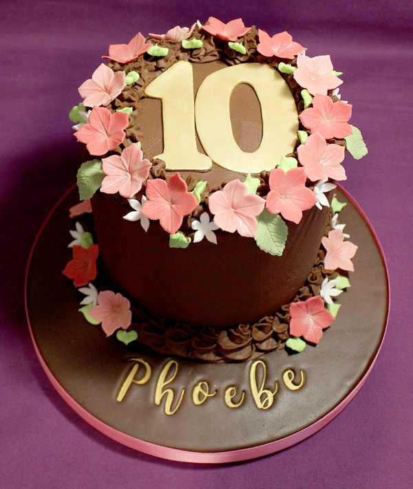 10th Chocolate & Pink Flowers Cake